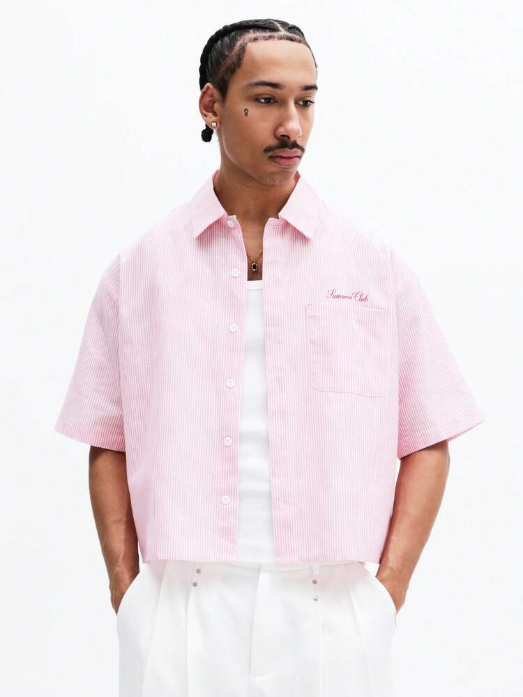 Striped Short Sleeve Button Down Shirt