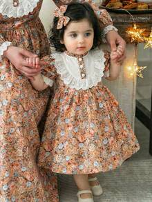 LMoss Kids 女婴花卉蕾丝荷叶边修身连衣裙 - 彩色 - 查看 1