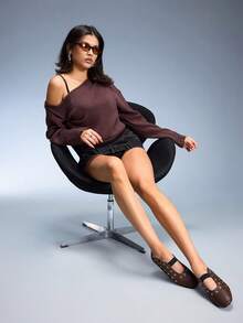 CUCCOO GRLICON Women's Fashionable Versatile Commuter Metal Eyelet Decor Flats Valentine's Day - Coffee Brown - View 6