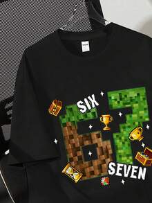 Tween Boy Casual Minimalist, Fashion Classic, Cool Style, Number 67, American Retro, Sports Style, Number "67" Print Casual Short Sleeve Round Neck T-Shirt, Suitable For Spring And Summer