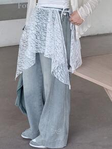 Dazy Kids Tween Girls' Casual Washed High Waist Wide Leg Jeans