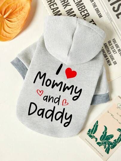 PETSIN 1 pieza Sudadera con capucha para mascotas de estilo deportivo, color gris claro, gruesa y cálida para otoño/invierno, con estampado de la letra MOMO y la palabra "Love"