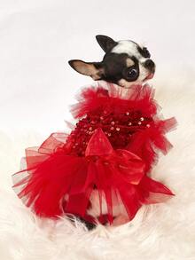 PETSIN 1件宠物通用情人节亮片网纱公主裙狗狗服装