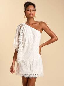 Travachic Đầm ngắn hai dây ren màu trơn thanh lịch dành cho nữ - trắng - Xem 6