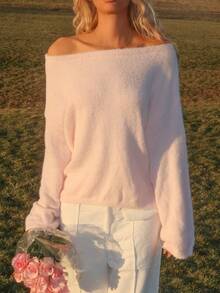 Sydney Algeri 新款秋冬柔软甜美休闲宽松毛绒针织套头衫女 - 粉色 - 查看 3