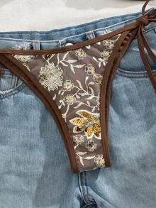 Swim Vcay Sequin Embroidered Floral Micro Sexy Fashion Women Beach Spring/Summer Bikini Set Set - Brown - View 7