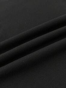 SHEIN 少女撞色 Polo 领罗纹针织修身迷你连衣裙，字母印花 - 黑與白 - 查看 7