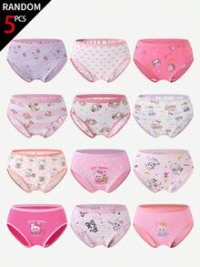 SHEIN 5条/包 女童什锦印花纯棉三角裤，图案包括爱心、蝴蝶结、兔子 - 彩色 - 查看 3