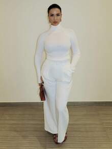 MDEdit Áo len dệt kim chui đầu ngoài trời thanh lịch Y2K, thích hợp để đi làm, đi nghỉ và mặc hàng ngày Áo len cổ lọ màu trắng có gân Áo len cổ lọ màu trắng cho nữ Áo len cổ lọ màu trắng Thu Đông - trắng - Xem 1