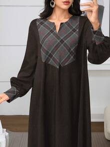 Al Najma New Autumn Vintage Contrast Color Plaid  Casual Dress - Coffee Brown - View 7