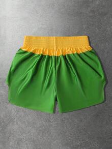 ROMWE MEN Prep Pantalones cortos casuales y versátiles para vacaciones con cintura elástica, contraste de color y estampado de letras para hombres - Multicolor - Ver 2