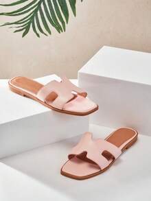 SHUZIA 女士方头纯色休闲平底凉鞋夏季夏季鞋春季鞋春假复活节度假鞋休闲鞋沙滩鞋母亲节礼物 - 藕粉色 - 查看 4