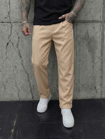 HIMLAND Men's Casual Everyday Office Commute Slim Fit Solid Color Slant Pocket Suit Pants Cream Joggers Men Men High Waisted Pants Pleated Pants Men Beach Clothes For Men White Cream Cream Pants Men For Husband Boyfriend Gift Simple Fashion Commuting