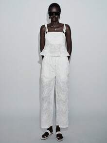 Lumivelle Women's Embroidered Camisole And Pants Two Pieces Set,White Floral Lace Lounge Set,Summer Casual Vacation Holiday Resort Wear,White Slip - White - View 5