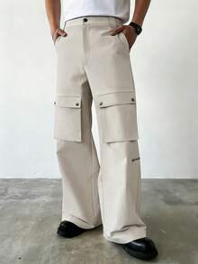 Manfinity Dauomo Pantalones casuales de hombre de unicolor con estilo cargo y bolsillos sueltos - Albaricoque - Ver 1