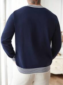 Manfinity Homme 男士条纹印花圆领休闲套头毛衣 - 彩色 - 查看 2