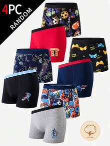 4pcs/Set Assorted Colorful Sports Series Boxer Briefs For Tween BoyBasketball, Football, Game Controller Prints, Cotton Underwear - Multicolor - View 5