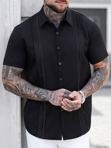 Manfinity CasualCool Camisa casual de manga corta con botones delanteros para hombre, verano - Negro - Ver 4