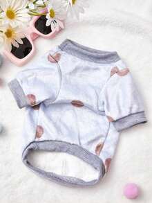 PETSIN 1件花朵图案小狗波点字母印花法兰绒卫衣，适合秋冬季节穿着，厚实保暖，宠物服装 - 彩色 - 查看 9