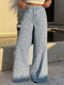 Livesso Quần jeans nữ màu sáng, kiểu dáng thường ngày, họa tiết hoa điều. - Màu xanh nhạt - Xem 6
