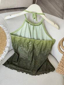 INAWLY Plant Print Backless Spaghetti Strap Camisole - Green - View 2