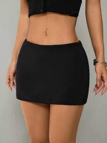 SHEIN PETITE 2件套纯色迷你裙，低腰 - 彩色 - 查看 2