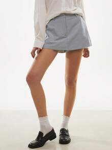 Poéselle 女士休闲通勤条纹短裤棉质半裙，女士休闲装，夏季女士休闲装，适合日常、办公和度假穿着，春夏款 - 藏蓝色 - 查看 2