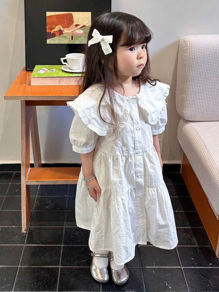 DAZY Toddler Girls' Collar Sweet Cute Korean Style Fresh Spring/Summer Dress - White - View 1