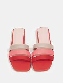 CUCCOO BASICS Woman Shoes Square Toe Flat Colorblock Knit Detail Slide Sandals For Summer Vacation Shoes Summer Back To School Shoes College Student Shoes Spring Shoes Spring Break Easter Valentine's Day - Multicolor 1 - View 4