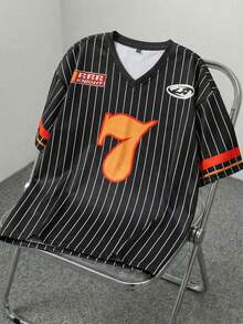 AXEPEAK 男士休闲条纹数字印花短袖T恤，夏季 - 彩色 - 查看 6