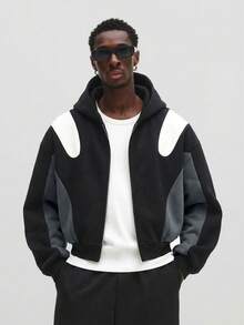 Áo hoodie ngắn tay SUMWON có khóa kéo, phối màu tương phản, thích hợp cho phong cách đường phố thường ngày, mùa đông thu, kiểu dáng rộng rãi, trơn. - màu đen - Xem 4