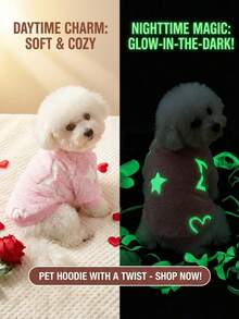 PETSIN Valentine's Day (With Glow) 1 Pc Pink Glow-In-The-Dark Heart & Star Pattern Flannel Printed Pet Sweatshirt - Multicolor - View 2