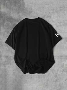 Manfinity EMRG Áo thun nam cổ tròn tay ngắn in chữ, dáng rộng thoải mái, đa năng. - màu đen - Xem 3