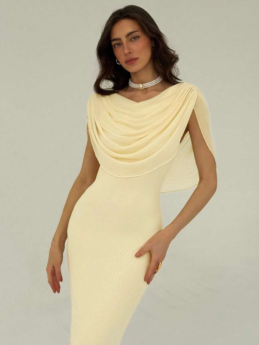 Aloruh 女士 V 领修身长裙，优雅纯色