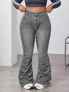 SHEIN ICON Quần jean ống loe dáng rộng cỡ lớn - Xám - Xem 1