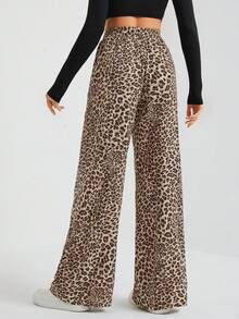SHEIN Tall Women's Wide-Leg Street Trousers In Leopard Print Woven Cute Pants Cheetah Pants Animal Print Clothes Pants Wide Leg Leopard Pants Wide Leg Pants Animal Print Pants - Multicolor - View 2