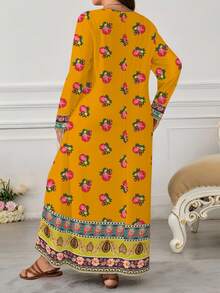 Lacomfia Women's Paisley, Geometric & Ditsy Floral V-Neck Long Sleeve Dress With Pockets, Flared Hem, Spring/Summer - Multicolor - View 2