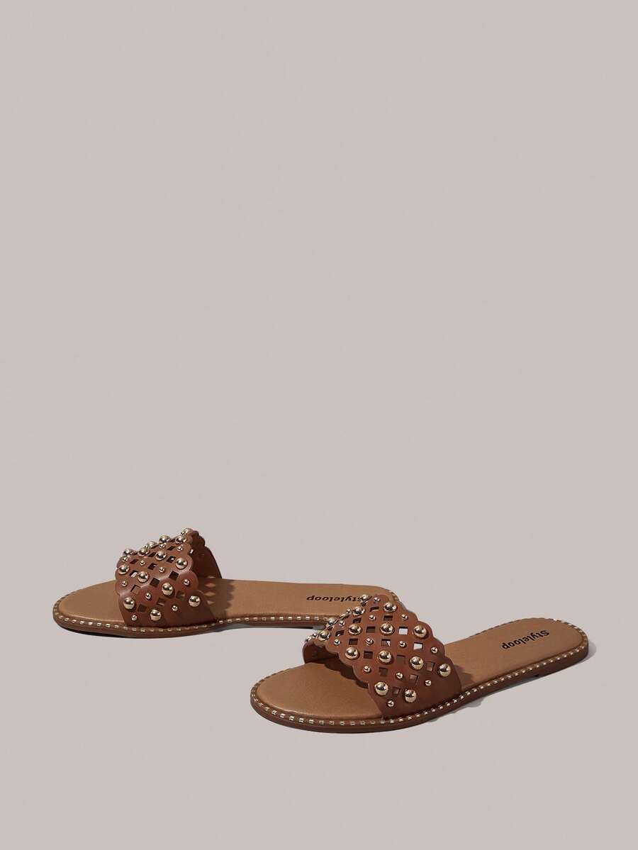 Styleloop Ladies Rivet New Punk Slippers - Brown - View 1
