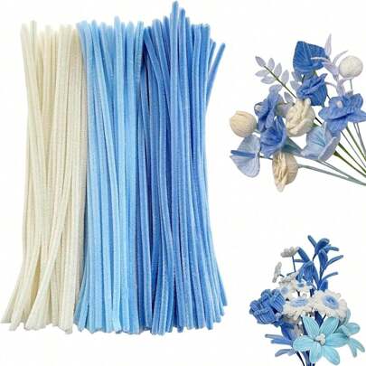 150/300 Pcs Pipe Cleaners, Pipe Cleaners Blue, 3colors, Pipe Cleaners Mixed Colors, Pipe Cleaners Craft Flower Kit, DIY Flower Bouquet Kit, Fabric Flower Bouquets Kit, DIY Flower Crafts Kits, Fluffy Pipe Cleaners Craft Supplies, Art And Craft Supplies, DIY Flower Kit For Wedding Mother's Day Gift, Holiday Decoration