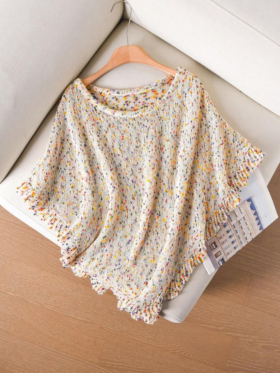 CosyJoli Áo choàng poncho dệt kim 3D kiểu Pháp thanh lịch, cỡ lớn, nhiều màu sắc, thích hợp cho nữ mùa xuân/hè. - Nhiều màu - Xem 1