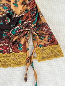 Sweetra Fashionable Bohemian Vacation Style Sunny Yellow Printed Summer New Arrival Camisole With Matching Lace Trim, Romantic Vibe - Multicolor - View 5