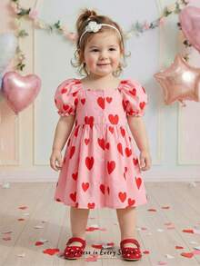 Cozy Pixies Baby Girl Floral Print Square Neck Puff Sleeve Cinched Waist Dress - Pink - View 7