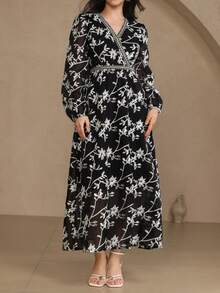 DAZY Elegant Long Sleeve High-End Luxurious Dress For Women - Black - View 3