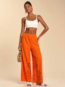 Pantalones casuales de estilo bohemio de verano para mujer, pantalones holgados y delgados a la moda para uso diario - Naranja - Ver 3