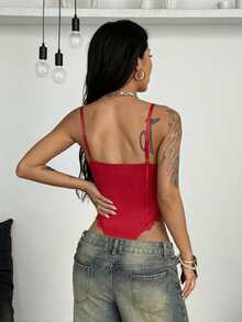 Coolane Trang phục dự tiệc mùa hè dành cho nữ, gợi cảm theo phong cách Y2K, áo liền thân ren đen ôm sát. - Đỏ - Xem 4