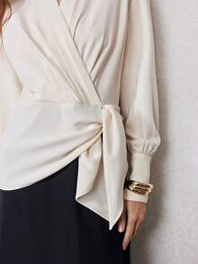 ZEYLAH Color Block Tie-Up Wrap Long Dress, Spring - Apricot - View 2