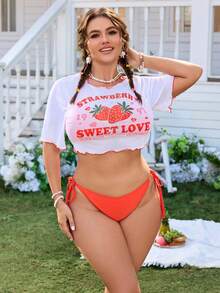 Swim Mod Summer Beach Vacation New Swimwear Set, Sweet Strawberry Print 3-Piece Swimwear, Plus Size Swimwear Set - Multicolor - View 5
