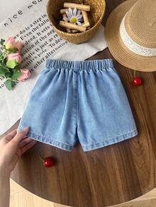LMoss Kids تنورة قصيرة من الجينز الأزرق مع تطريز كرزي وتشطيب بالصدفة، للربيع والصيف، ارتداء عادي للعطلات والريف والبوهيمي، مناسبة للشاطئ وعطلة الربيع ومهرجانات الرقص، شورت جينز للبنات الصغيرات - أزرق فاتح - مشاهدة 2