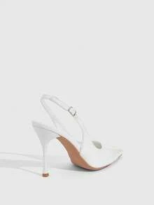 CUCCOO SZL Women's Pointed Toe Stiletto Heel White Slingback Pumps, Elegant For Wedding, Party, Banquet, Minimalist & Fashionable High Heels - White - View 3
