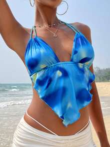 SHEIN ICON Tie Dye Backless Halter Top - Multicolor - View 4